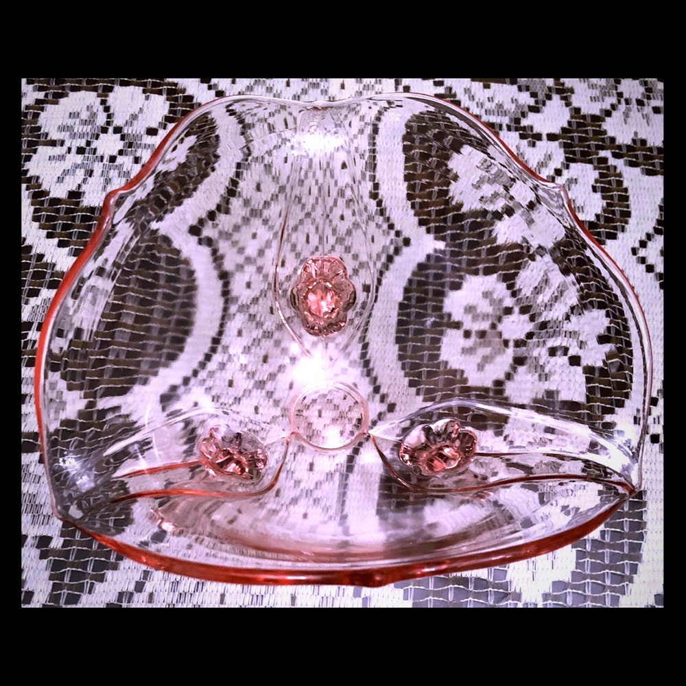 VTG PINK DEPRESSION GLASS FOOTED CANDY DISH BOWL